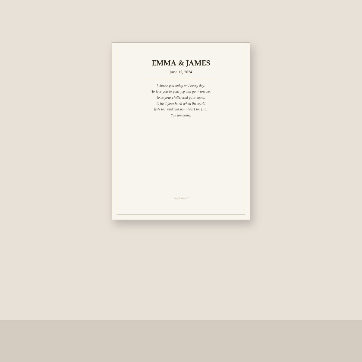 Custom Wedding Vow Canvas. Typeset, Printed, Delivered to Your Door