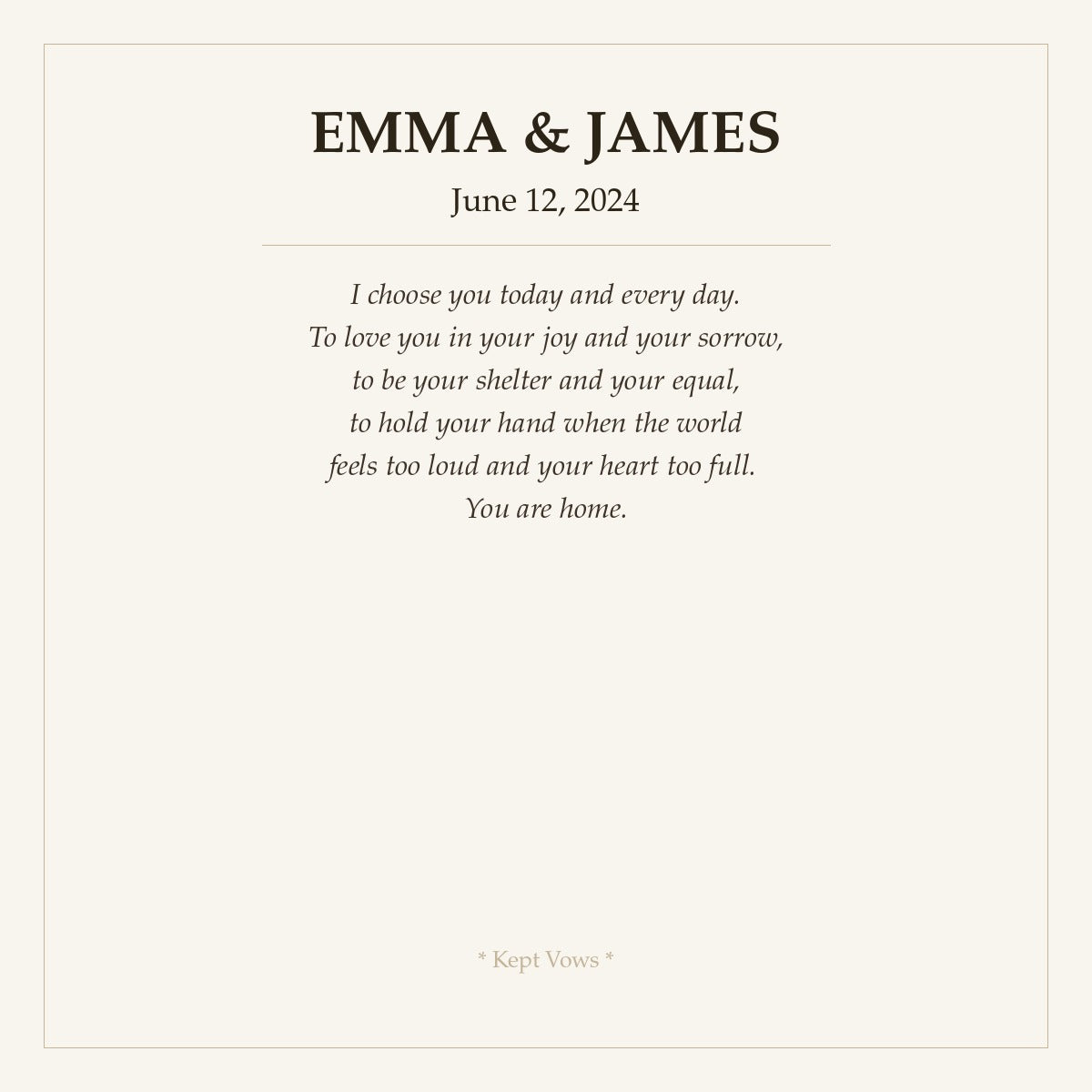 Custom Wedding Vow Canvas. Typeset, Printed, Delivered to Your Door